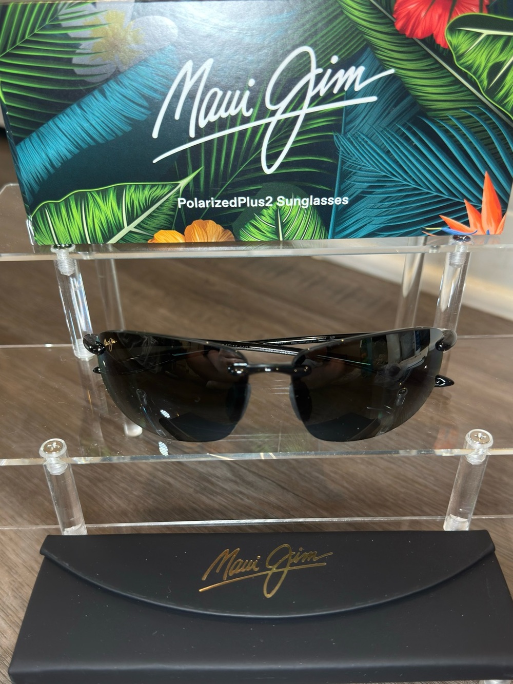 Maui Jim Ho’okipa Rimless Polarized Black Sunglasses